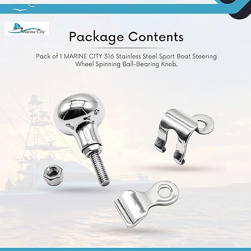 Miniatura 7 de MARINE CITY Perilla de acero inoxidable de grado 316, resistente, duradero, acabado pulido, perilla deportiva para rodamientos de bolas para volantes