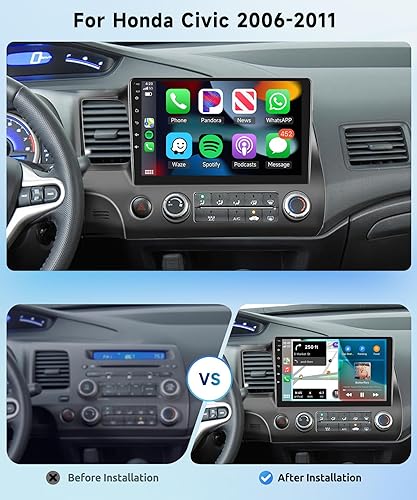 Miniatura 2 de Estéreo de coche 2G+32G para Honda Civic 2006 2007 2008 2009 2010 2011 con Carplay inalámbrico Android Auto, pantalla táctil de 10.1 pulgadas