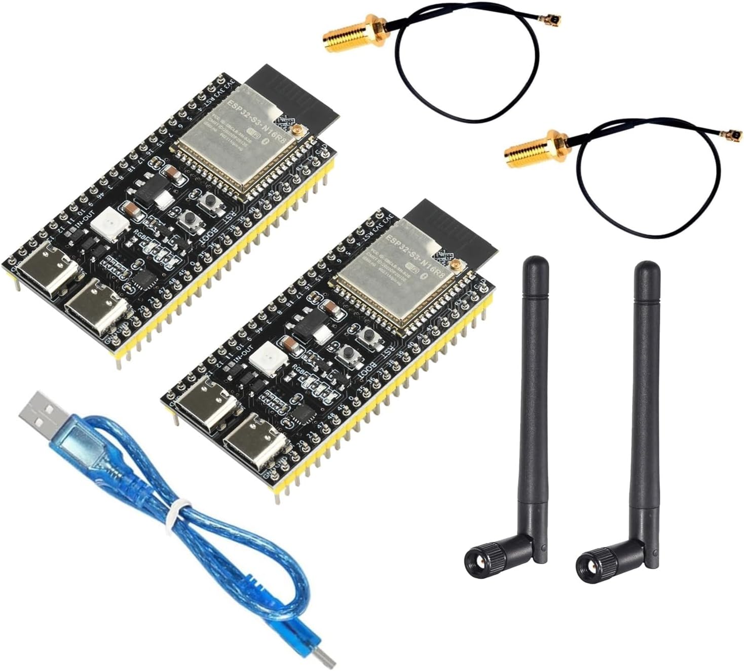 2pcs ESP32-S3 DevKitC-1 N16R8 ESP32 S3 WROOM-1-N16R8 WiFi Module + 5.0 Bluetooth Internet Development Board with 2.4GHz Antenna and One Data Cable