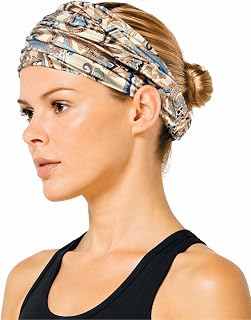 MDSTYLE Elastic Bandana Headband, Head Wrap for Women, Adult Fashion Hair Accessory (Paisley - Tan, One Size)