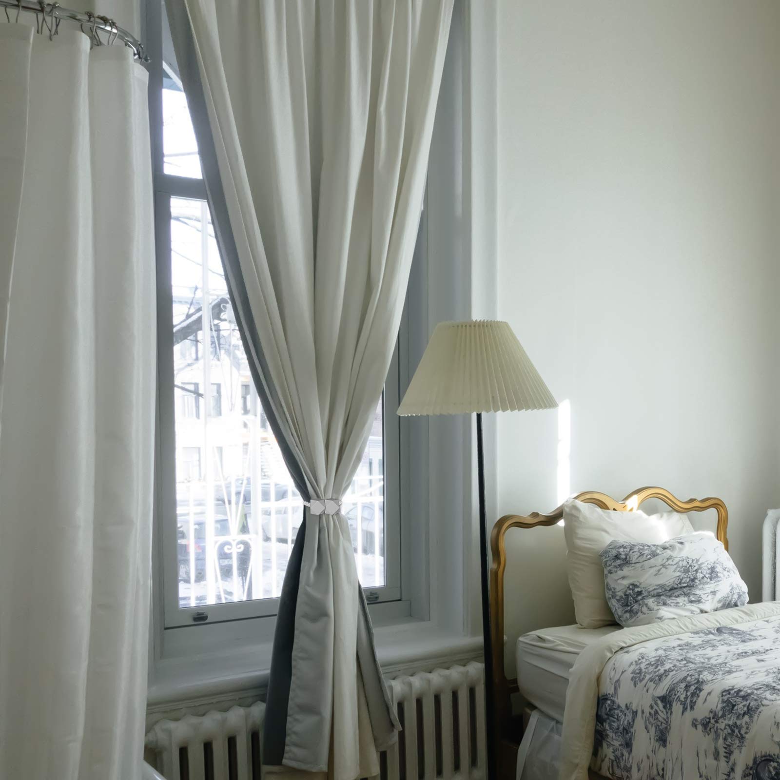 Magnetische Vorhang-Raffhalter, europäischer Stil, praktische Raffhalter, dekorative Raffhalter, für Fenstervorhänge, kein Werkzeug erforderlich (4 beige + 4 grau)