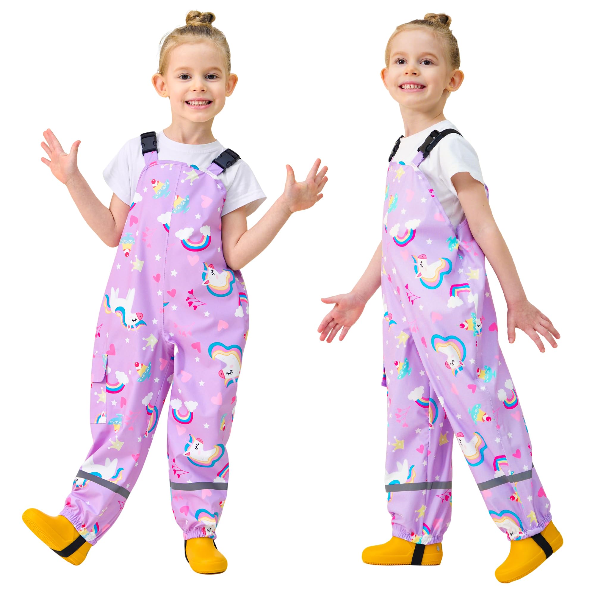 Salopette de Pluie Imperméable pour Enfants, Garçons Fille Non doublée Pantalon Coupe-Vent et imperméable Pluie, Tout-Petits Anti-Boue Léger Pantalon avec Réfléchissant pour 2-7 Ans