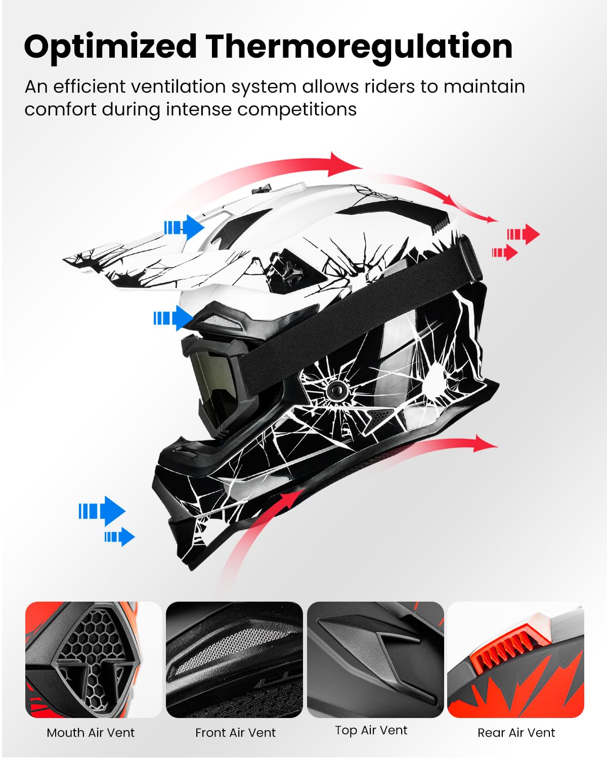 ILM Adulte Casque Moto Homme Femme Motocross Full Face Cycliste Dirt Bike ATV Off Road Go Kart avec Lunettes Gants Masque Homologué ECE22.06 Dot Modèle WS-901