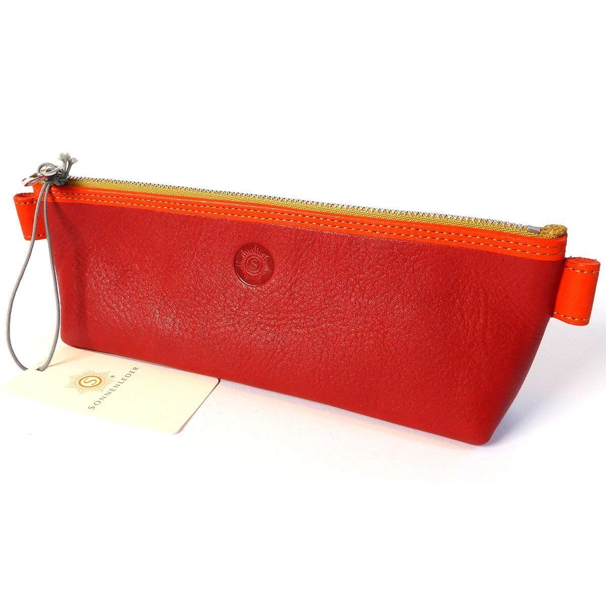 SONNENLEDER - hochwertiges Stiftemäppchen "BERIT" Farbe: Rot/Orange *Echtes Leder*