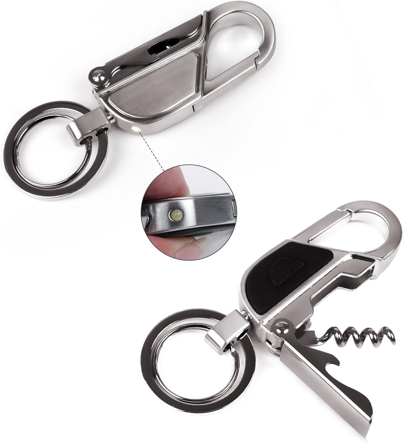 Shiney Keychain Wine Bottle Opener, Corkscrew Keychain Flashlight Multitool with LED Light, Wine Opener and 2 Key Rings 4 in 1