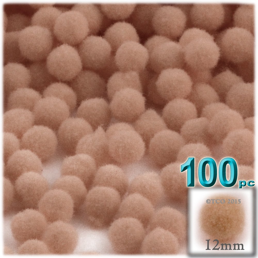 The Crafts Outlet 100-Piece Multi Purpose Pom Poms, Acrylic, 12mm/About 0.5-inch, Round, Tan