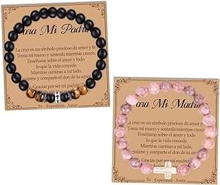Godparents Proposal Gifts from Godchild - 2Pcs Christian Religious Cross Bracelets Godmother Godfather Proposal Gifts for Women Men Catholic Christmas Baptism Gift for Son Daughter Brother