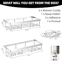 Vista 7 de Moforoco Juego de 3 cestas de ducha con estante y soporte para jabón, sin perforación, adhesivo sin rastro, estantes de pared para ducha