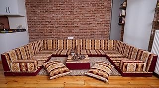 Luxury Floor Sofa, Large Arabic Sofa Set, Floor Cushions, Arabic Seating Floor Sofa, Backrest Pillows, Moroccan Sofas, Arabic Majlis, Pallet Sofa (U Sofa + Ottoman)