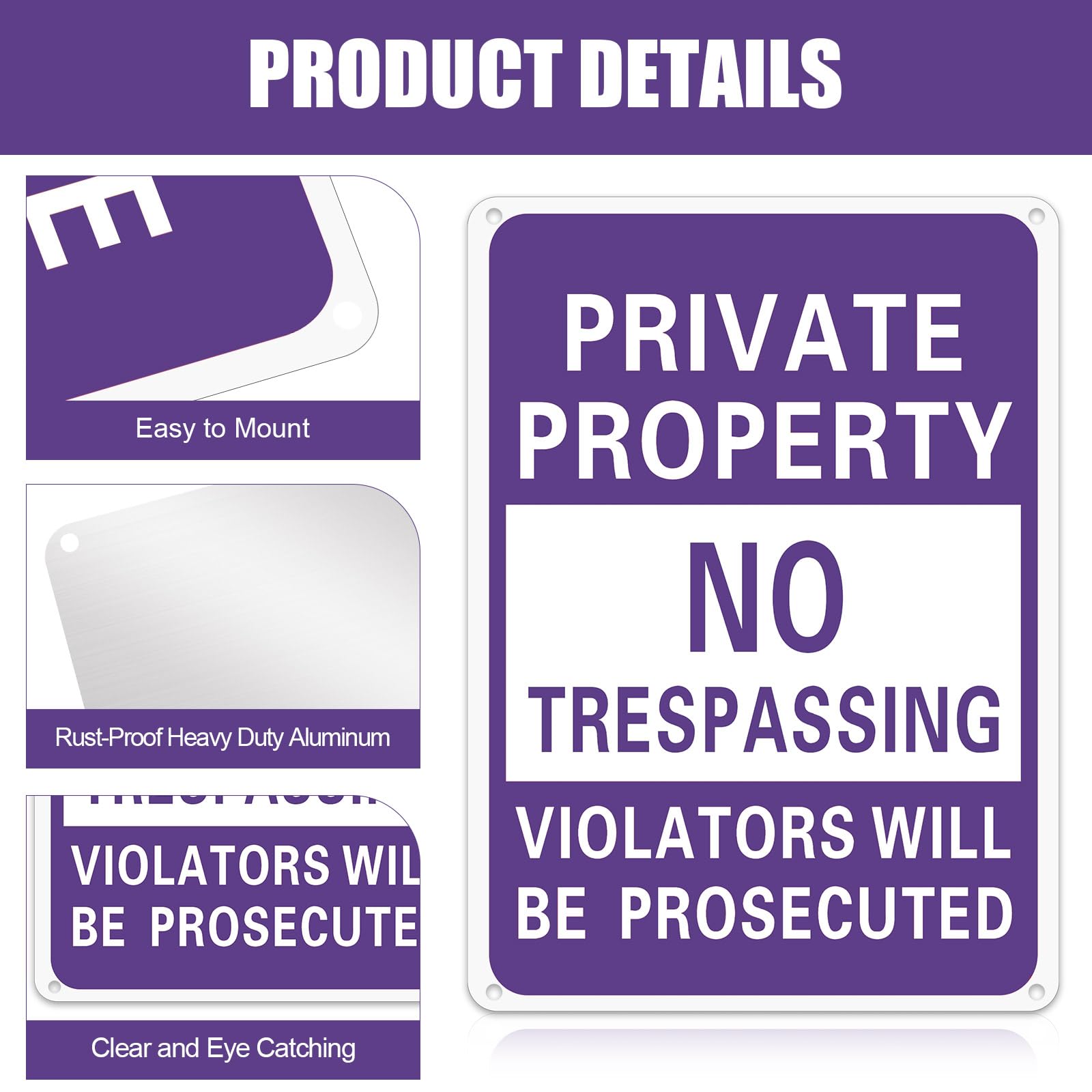Cartello In Metallo "No Trespassing Private Property" - 19,8x30 Cm - Alluminio Antiruggine Con Fori Per Montaggio - Segnale Di Avvertimento Per Esterno