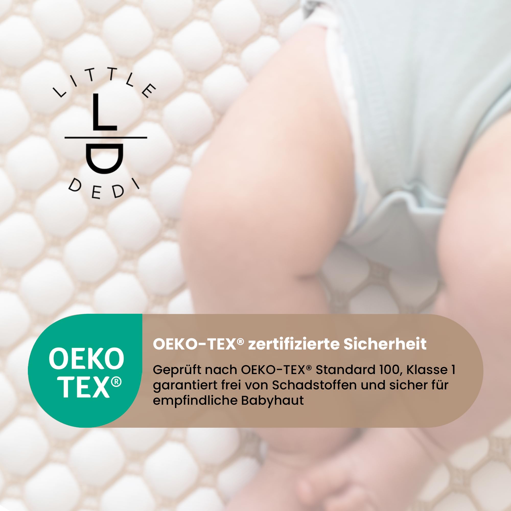 Baby Matratzenauflage 70x140 cm – Oeko-TEX Zertifiziert, atmungsaktiv & weich – 3D-Strick mit Gummizug mit 4 Eckgummis, Weiss/Beige