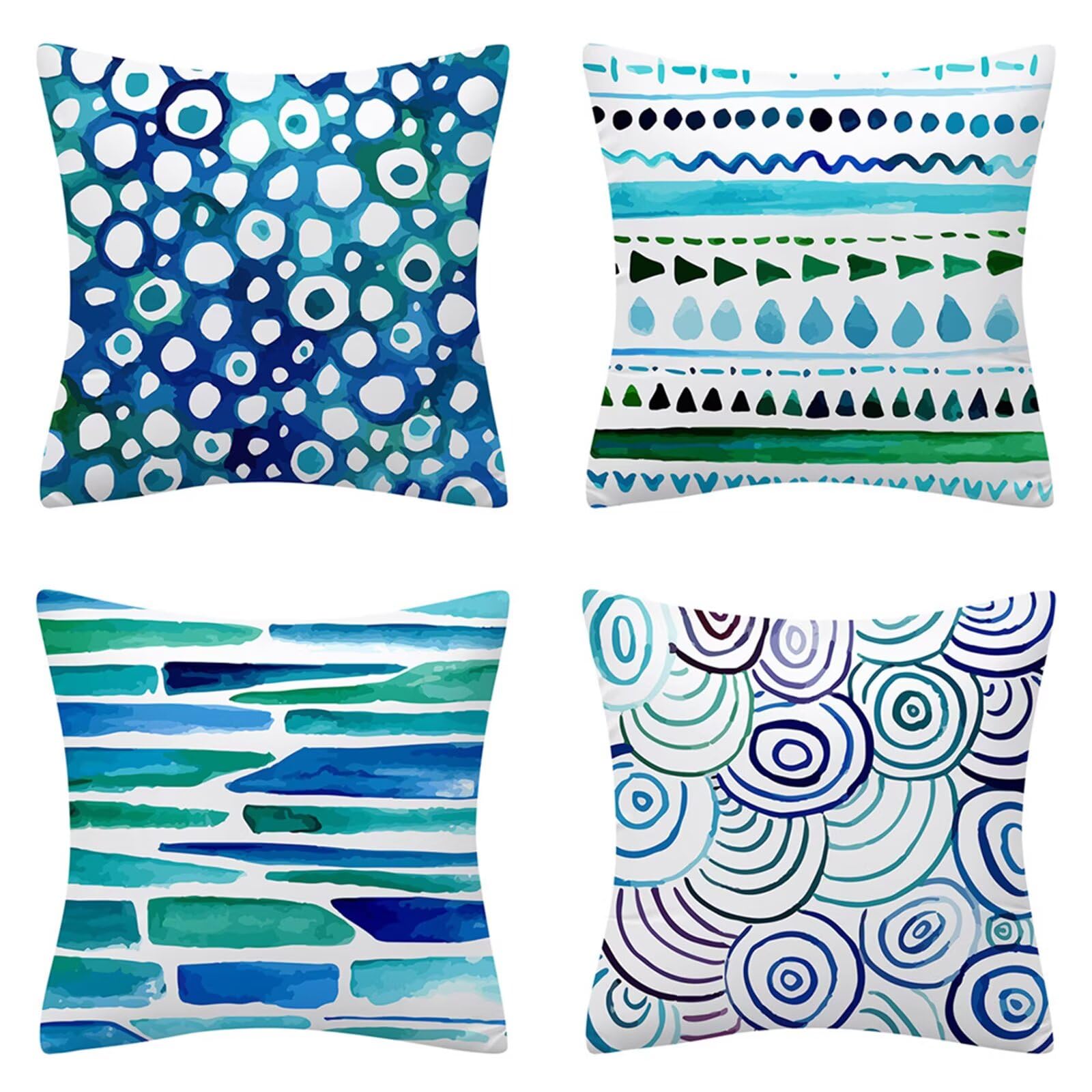 Juego de 4 Impermeable Funda de Cojín Círculo de acuarela,65x65cm Moderno Suave Transpirables Lino Fundas de Almohada Cojines Decorativos con Cremallera Oculta para Exterior Sofá Cama Coche Hogar