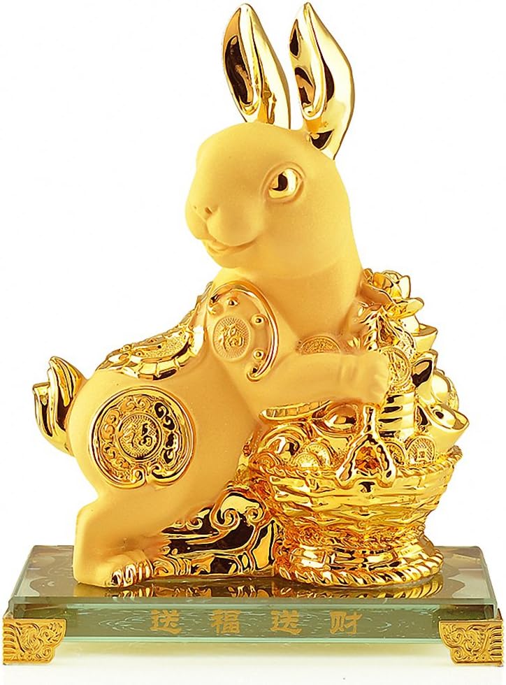 Large Size Chinese Zodiac Rabbit Year Golden Resin Collectible Figurines Table Decor Statue