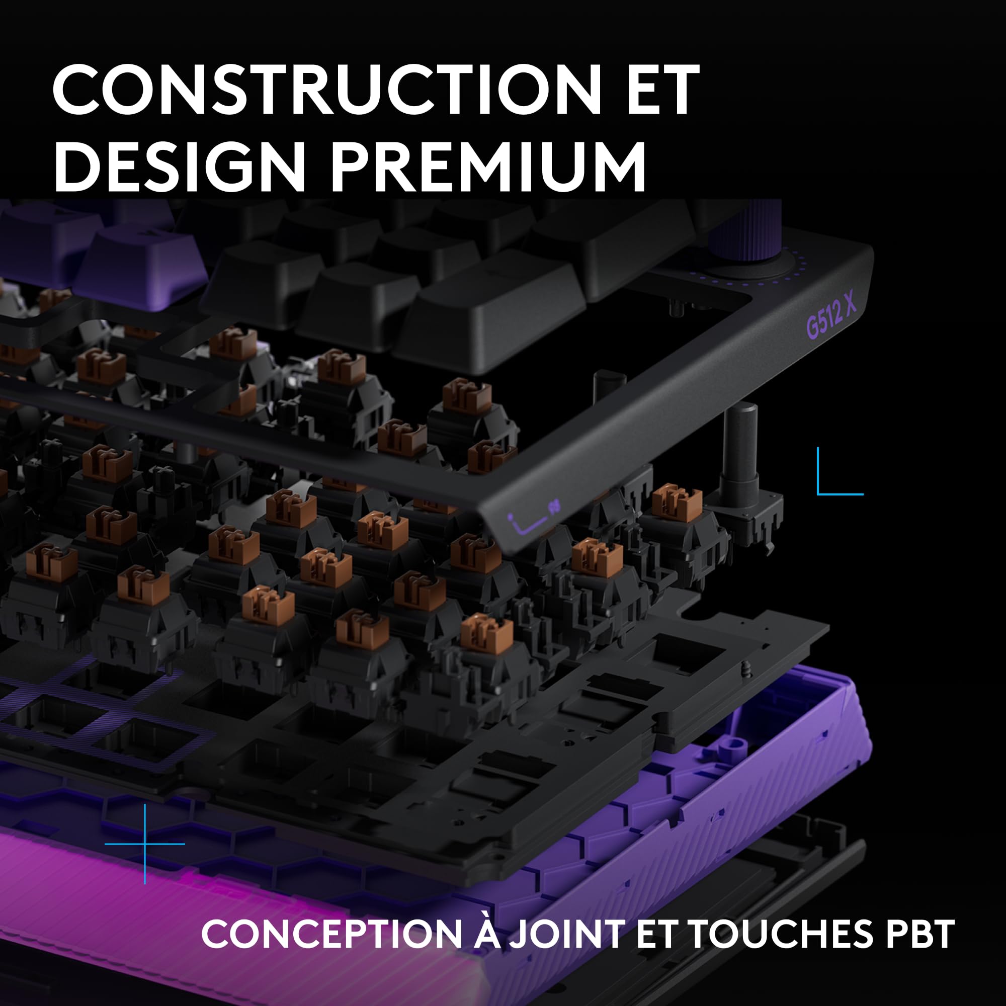 Logitech G G512 X 98 Dual Swap, Clavier Gaming TMR analogique/mécanique à switchs échangeables, taux d'interrogation 8K, déclenchement Rapide, RVB LIGHTSYNC, Filaire, PC, Mac, Français AZERTY - Noir