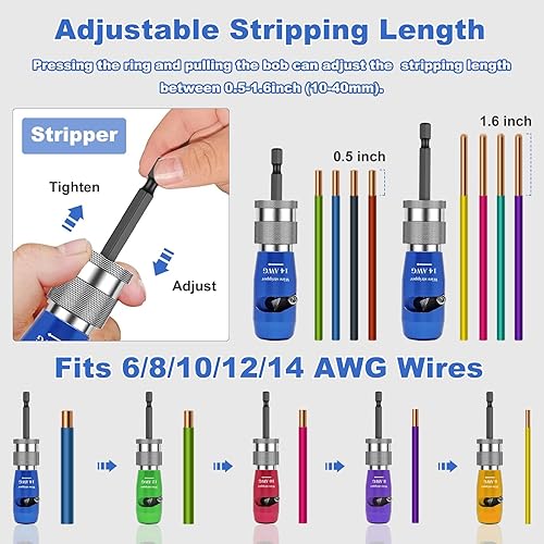Miniatura 3 de Juego de herramientas para taladro, herramienta de pelado rápido de alambre para cable 68101214 AWG, herramienta de torsión de alambre y tornador de