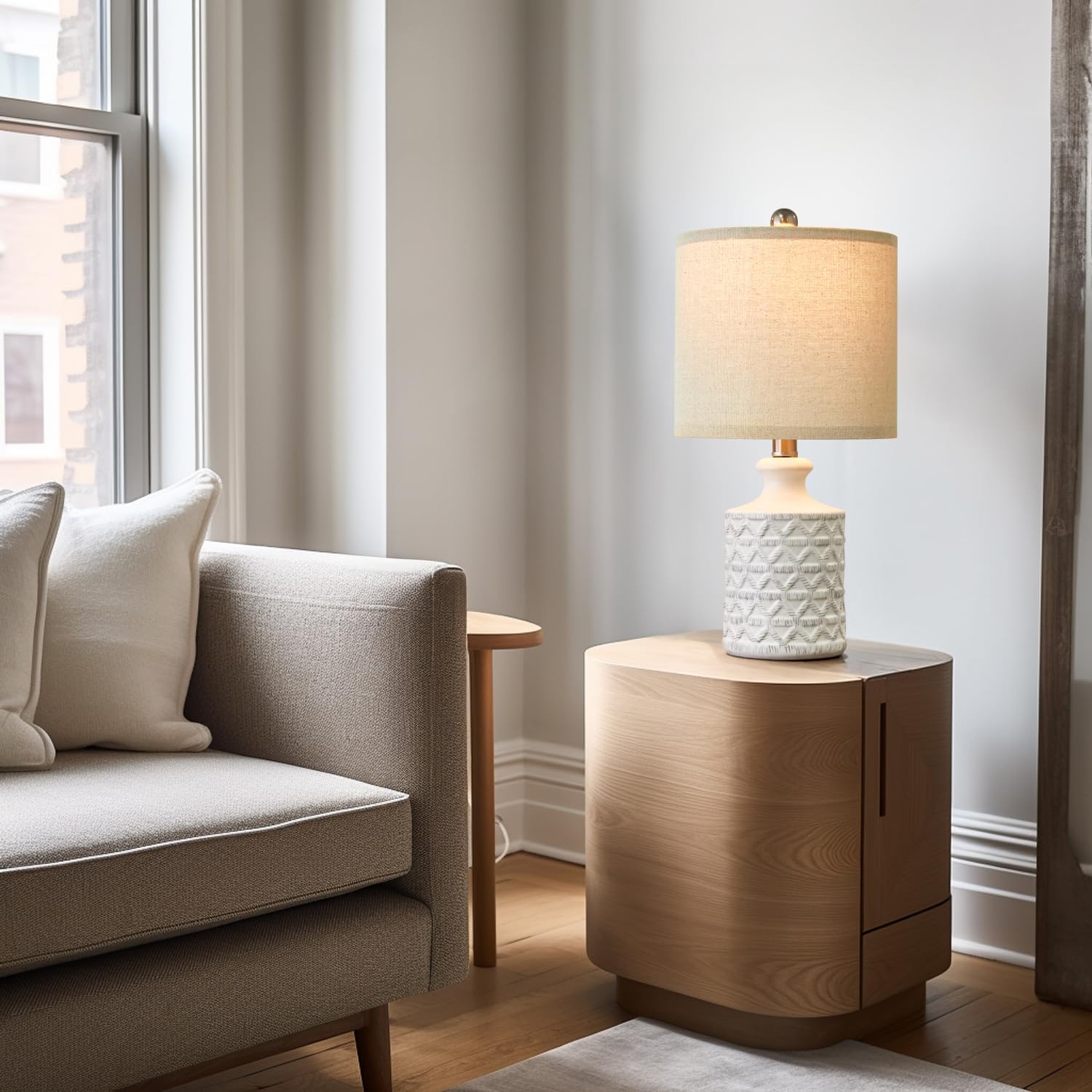 PoKat 18" Farmhouse White Ceramic Table Lamps Set of 2 for Living Room Small Beside Lamps Bedroom Nightstands Lamps End Small Table Lamps