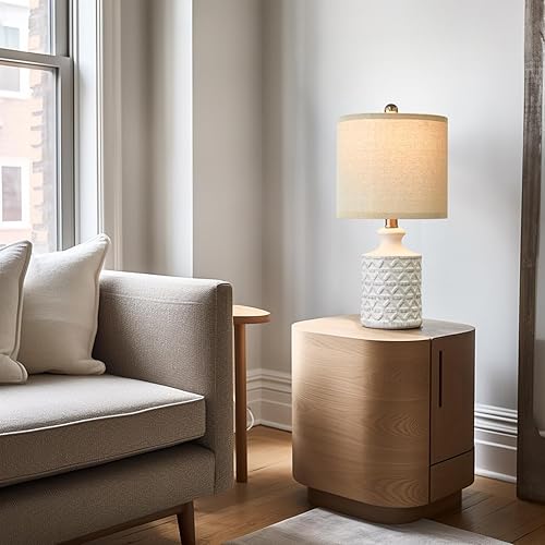 Miniatura 4 de PoKat Juego de 2 lámparas de mesa de cerámica blanca de 18 pulgadas para sala de estar, pequeña junto a la lámpara, dormitorio, mesita de noche,