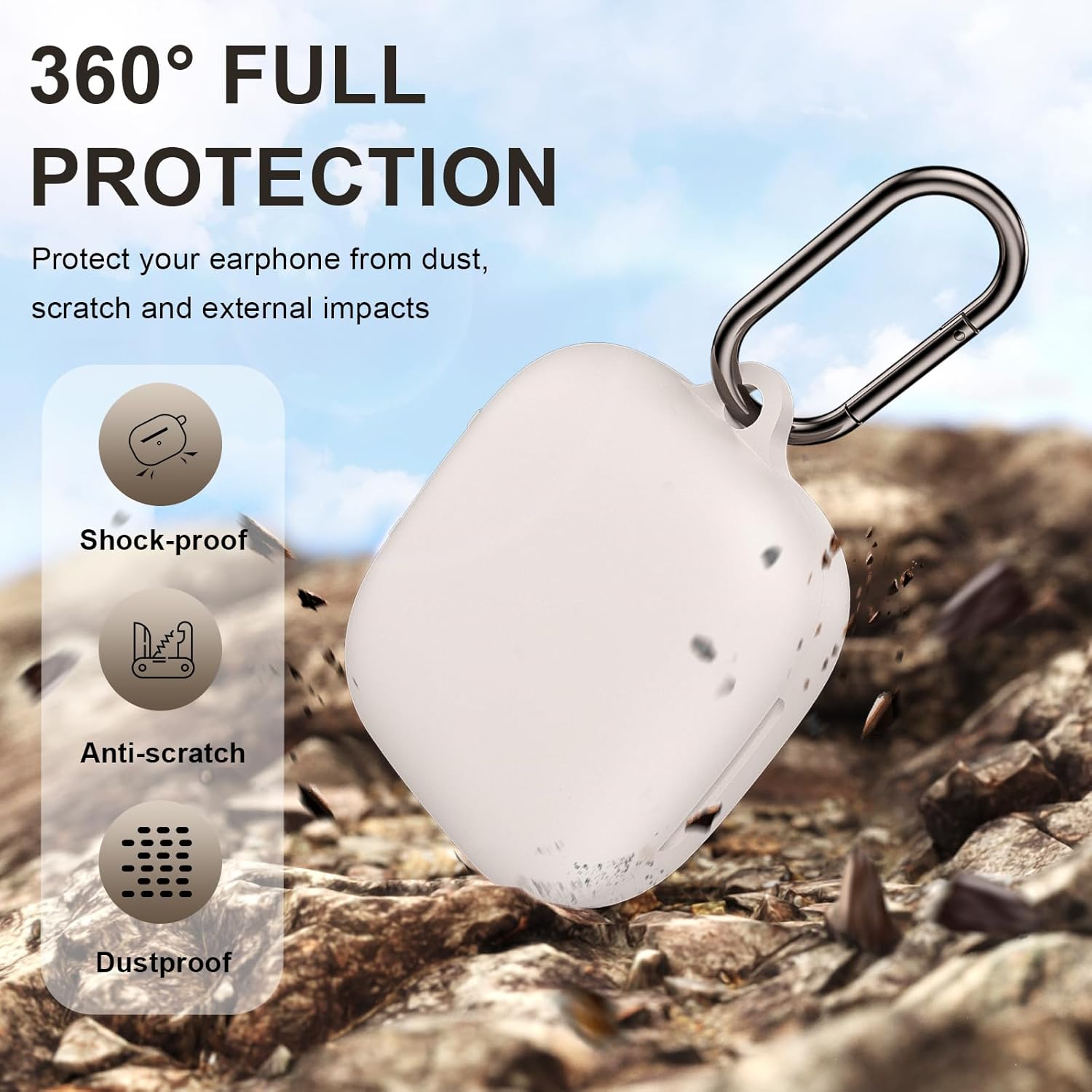 Compatible with Shokz New OpenFit 2 Case Cover, Soft Silicone Shockproof Protective Skin Case for Shokz OpenFit 2 Open-Ear Wireless Earbuds with Cleaner Kit & Carabiner (Beige) - Image 3