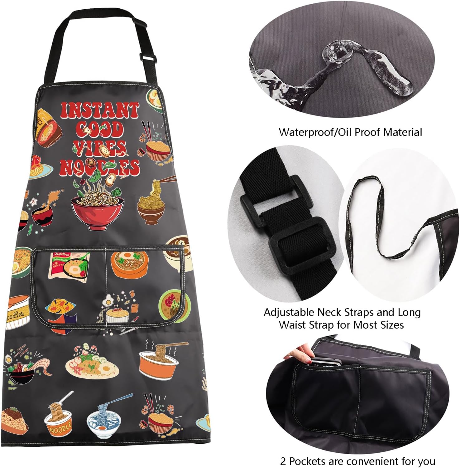 MBMSO Ramen Apron Ramen Noodles Gift Funny Pasta Noodles Kitchen Apron Instant Good Vibes Noodles Apron for Pasta Lover Gift image 5