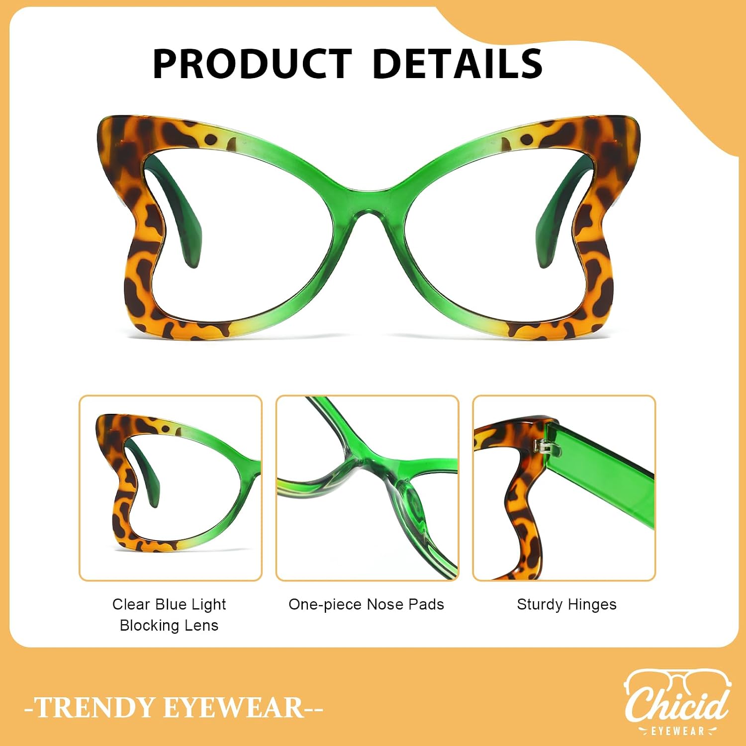 Chicid Oversized Blue Light Glasses for Women, Fashion Butterfly Frame Y2K Anti Glare Reduce Eyestrain Computer Glasses