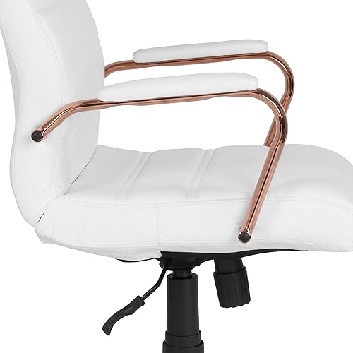 Miniatura 15 de Flash Furniture - Silla giratoria ejecutiva Whitney para oficina, con respaldo alto de LeatherSoft blanco y montura color oro rosa, con reposabrazos