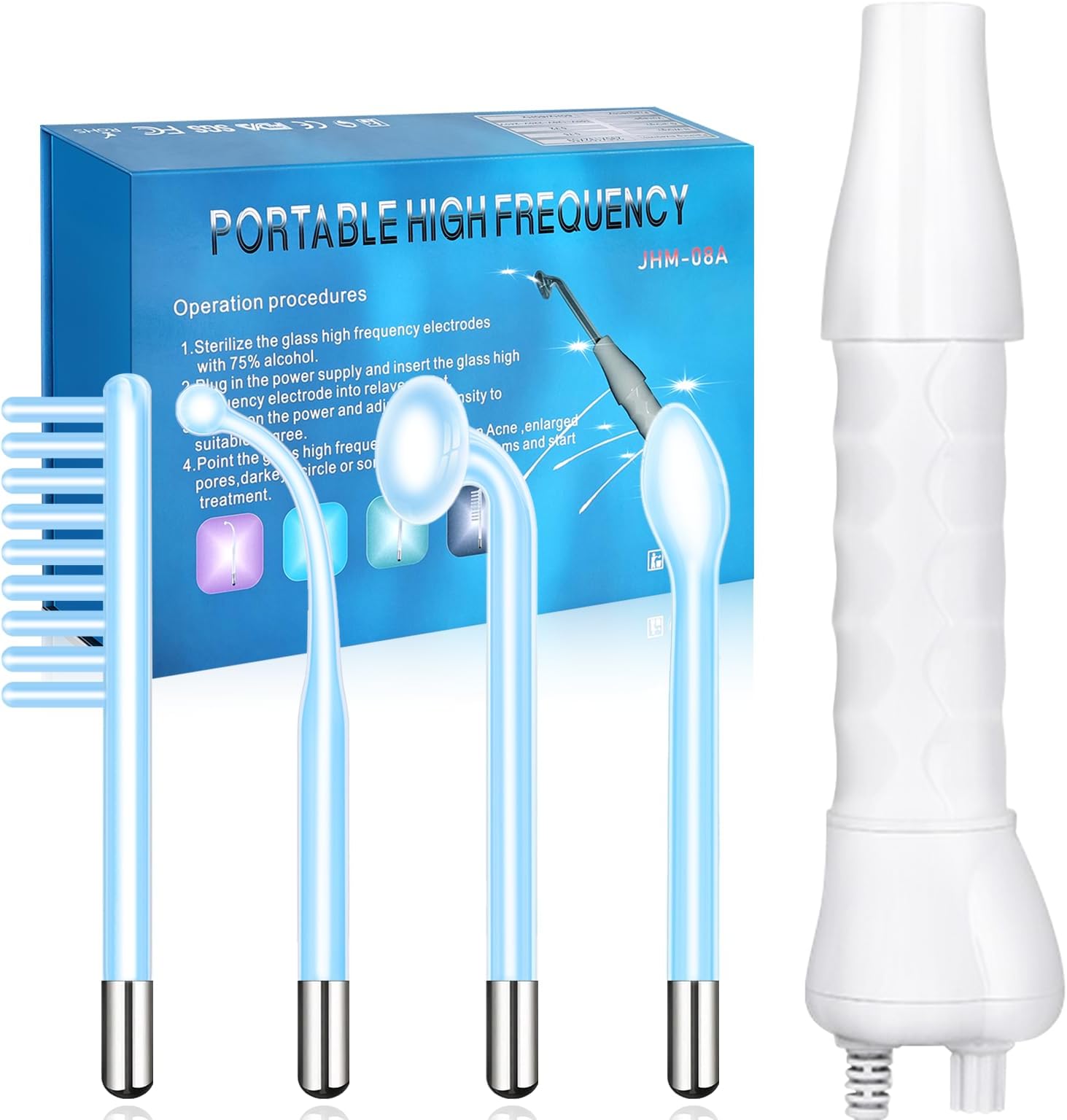 Yofuly High F-requency Face Wand, Portable High F-requency Facial Machine with 4 Blue Tubes, Professional Skin Tightening Machine for Facial Beauty, High F-requency Beauty Device for Home Salon Use
