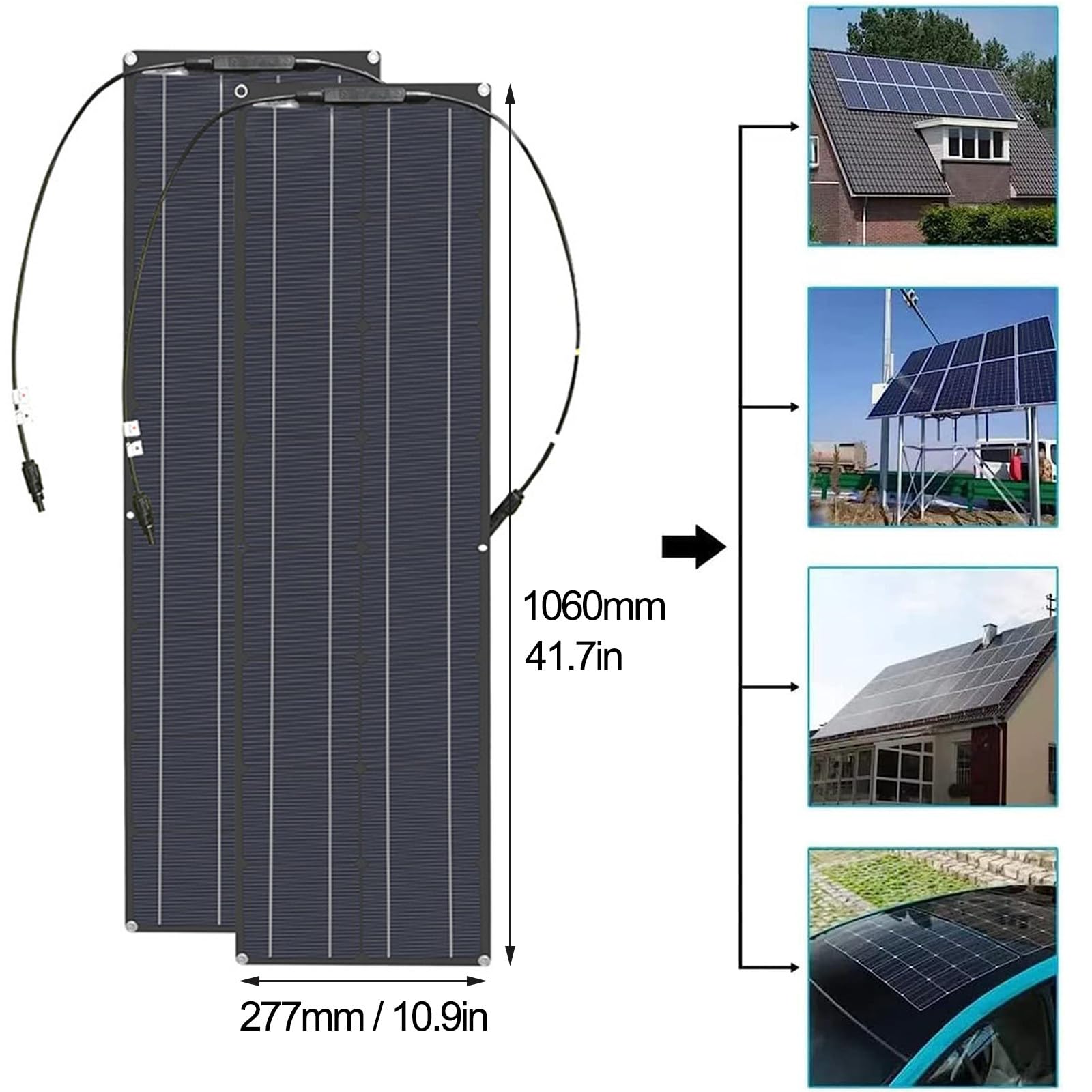 Pannello Solare 200W 12V 2 Pezzi Pannelli solari Pieghevoli Semi-Flessibili monocristallini Leggeri con Controller per Auto Yacht Batteria Barca Camper RV