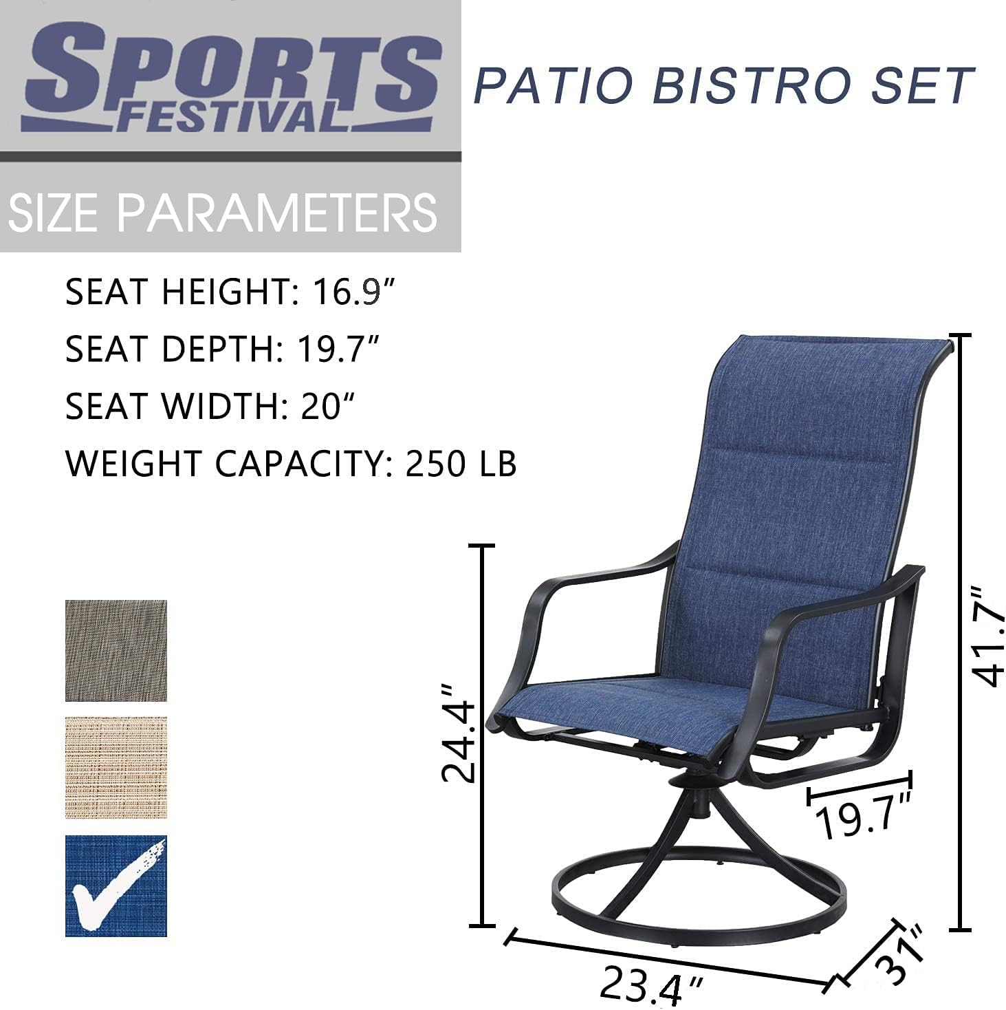 Sports Festival Patio Chairs Set of 6 Outdoor Dining Chair Metal Swivel Chairs with Textilene Fabric High Back Mesh Armchair for Backyard Deck Garden, Blue : Patio, Lawn & Garden