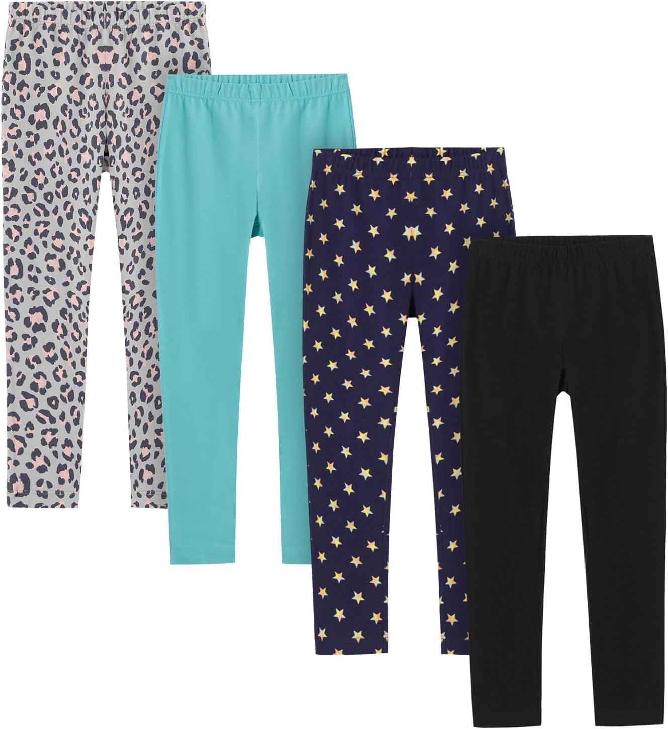 LAPASA Girls Leggings Pants 4 Pack Cotton Knit Toddler Print Solid Multipack Stretchy Soft Multicolor Long/Capri G11/G19