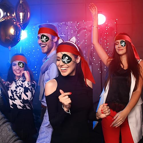 Miniatura 5 de JaGely 32 piezas de accesorios de pirata suministros de fiesta incluyen 16 pañuelos rojos de cabeza de pirata, 16 parches para los ojos, regalos de