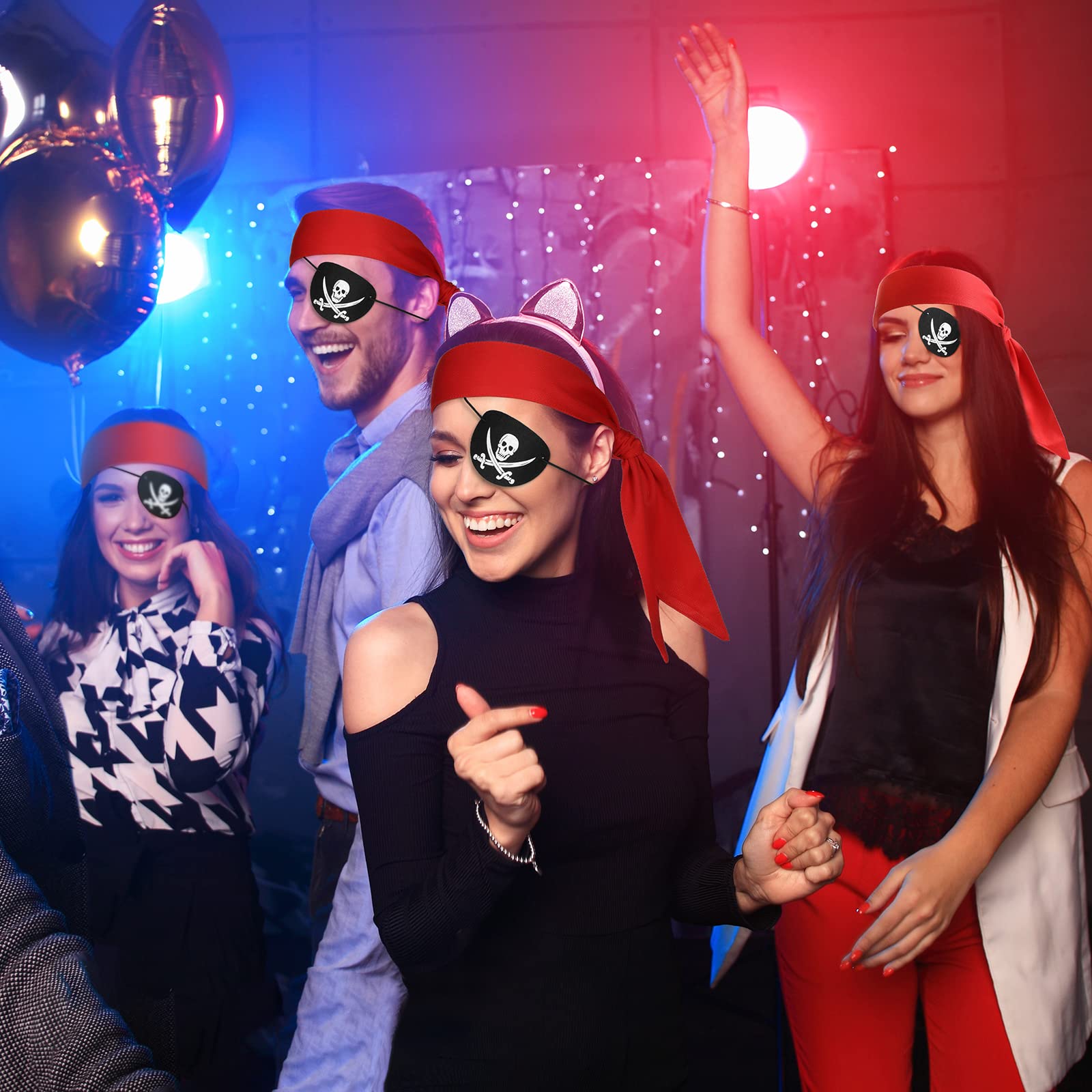 JaGely 32-teiliges Piraten-Zubehör, Partyzubehör, inklusive 16 roten Piratenkopf-Bandana, 16 Augenklappen, Halloween-Geschenke für Halloween, Karibik-Mottoparty, Cosplay