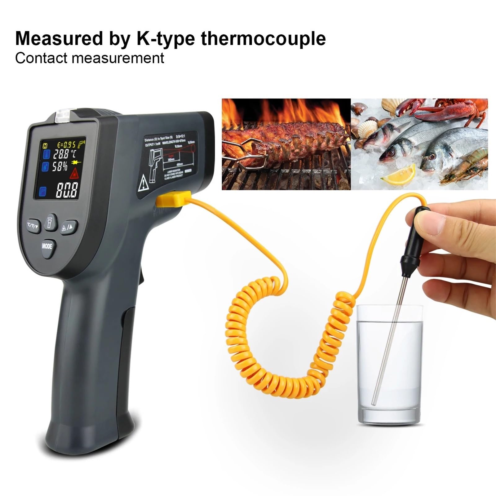 Termometro Infrarossi, Termometro Elettronico Industriale LCD Misuratore Di Temperatura Laser Digitale Senza Contatto Punta Della Pistola A Infrarossi,per Forno Pizza Cucina(KM-K550HET LCD)
