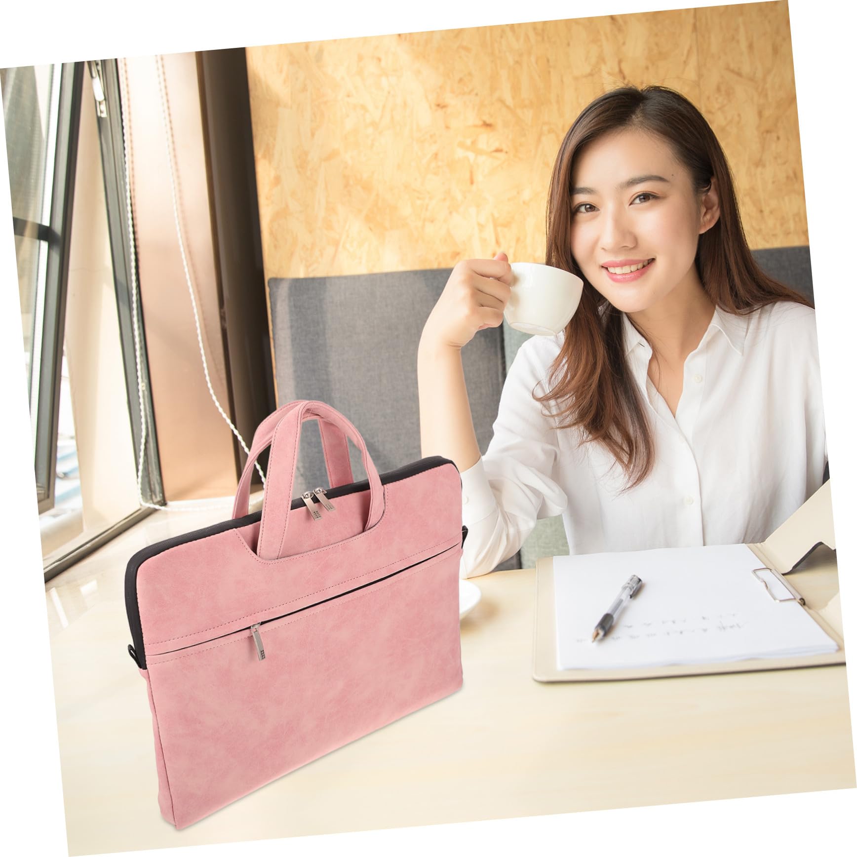 LABRIMP Borsa a Tracolla per Laptop in Pelle Scamosciata Rosa e Protettiva, Stile Classico Semplice, per Uso Quotidiano e Ufficio