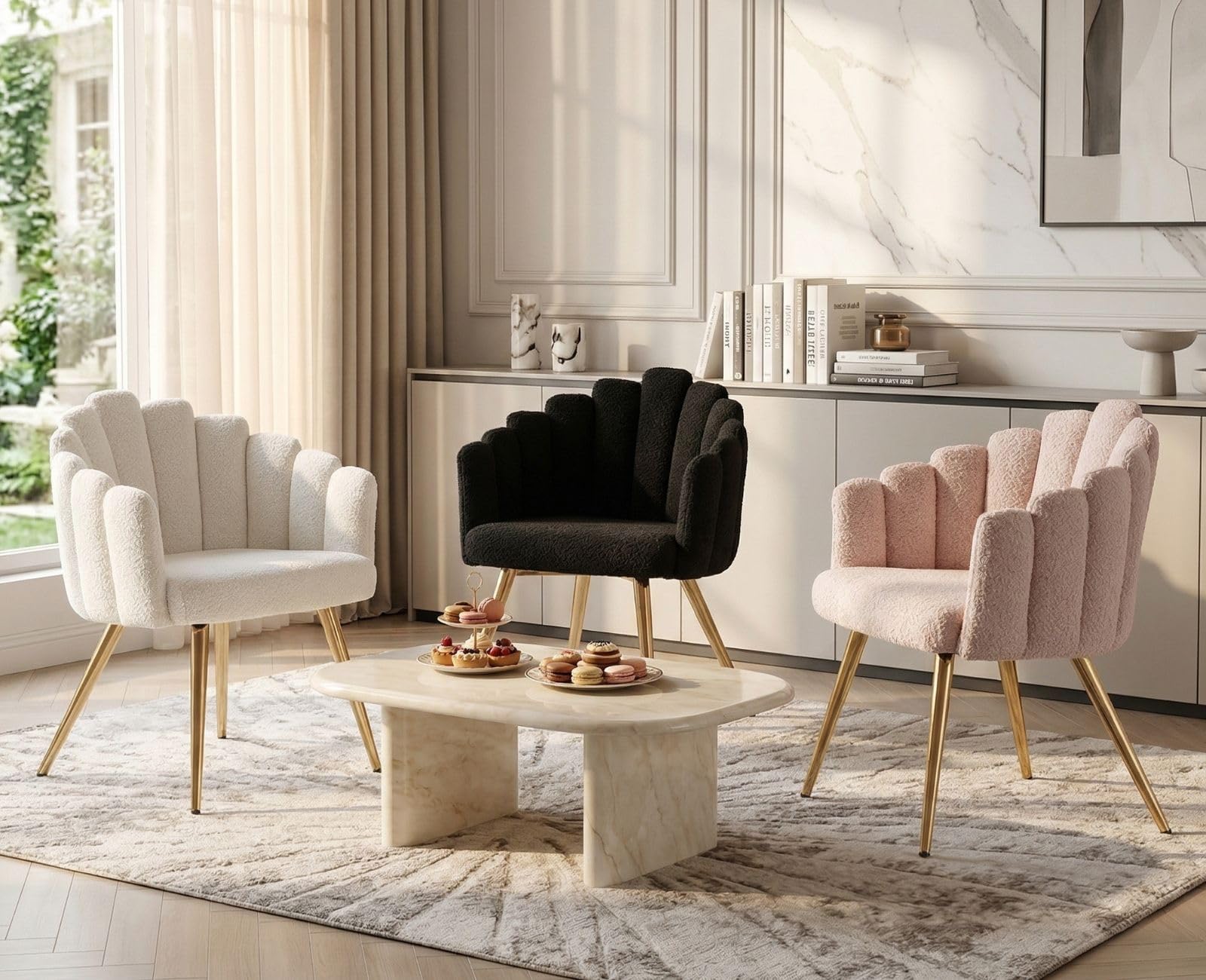 chairus Poltrona Salotto Poltrona Imbottita in Pelliccia Sintetica Sedia da Salotto con Gambe in Metallo Sedie per Camera da Letto/Soggiorno, Bianco