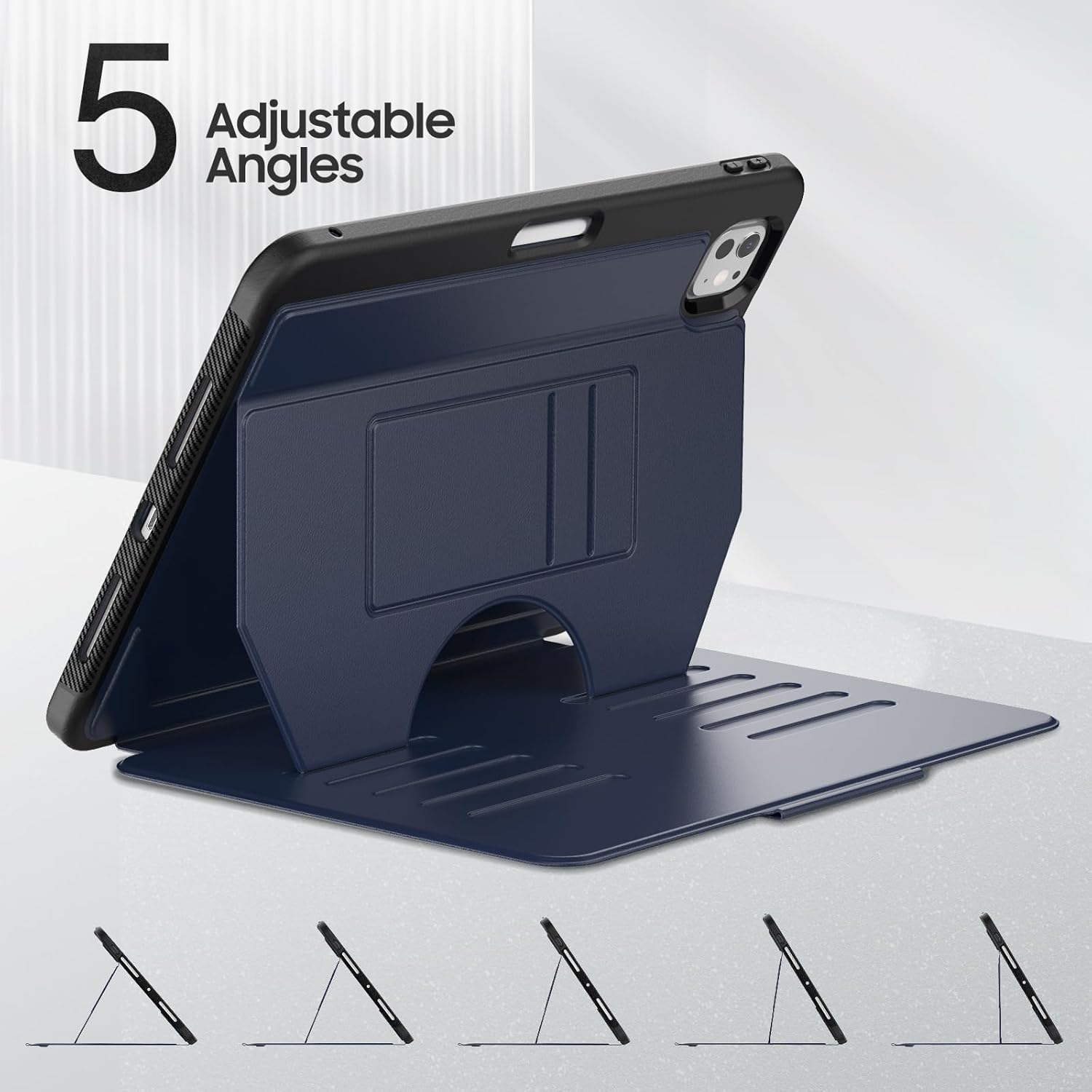 HXCASEAC for iPad Pro 11 inch Case M5/M4, with Pencil Holder | 5-Adjustable Magnetic Stand | Soft PU Leather | Auto-Wake/Sleep | Slim Protective | Card Slot, iPad Pro 11 Case Cover (2024-2025), Navy