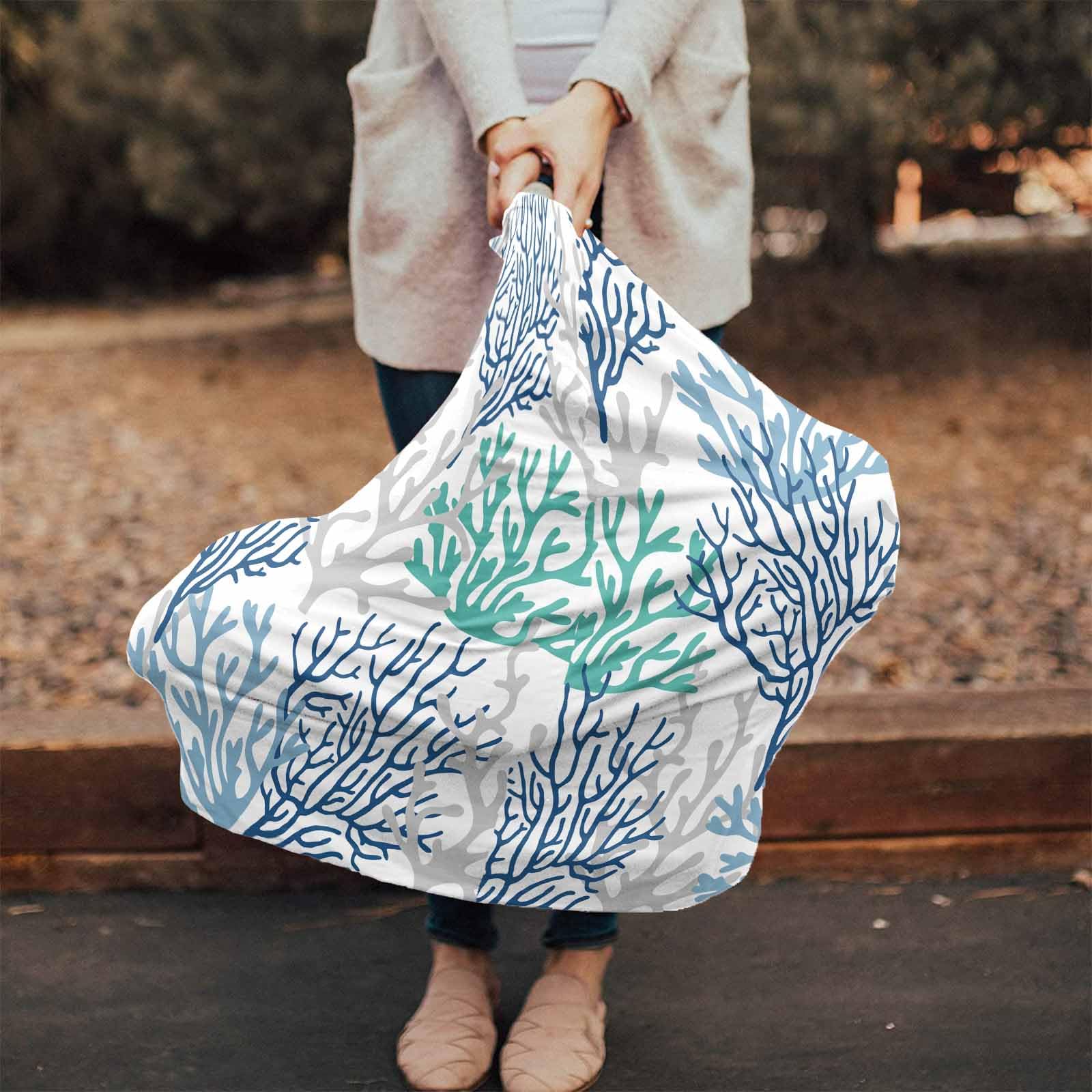 Nursing Cover for Breastfeeding Scarf, Summer Ocean Sea Coral Blue Teal Gray Baby Car Covers Super Soft Multi Use for Canopy Shopping Cart Cover Blanket Stroller Cover