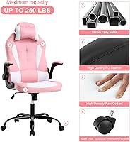 Vista 24 de Silla de oficina de piel sintética, silla de juegos de escritorio, respaldo alto, altura ajustable, silla de computadora con soporte lumbar trasero