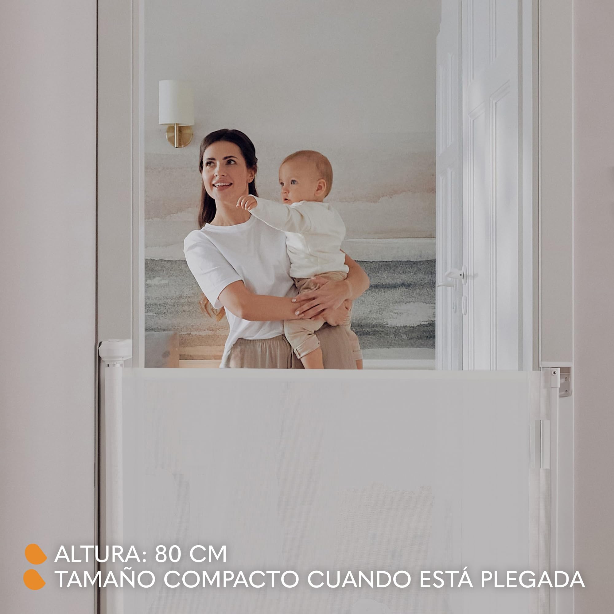 LIONELO THEA Puerta de Escalera 85x140 cm Extensible Ajustable de Seguridad para Montaje en la Puerta, la Escalera de Pasillo, Apertura de hasta 140 cm, Barrera Barandilla de Seguridad para Niños | Ajustable de Seguridad para Montaje en la Puerta, Apertur