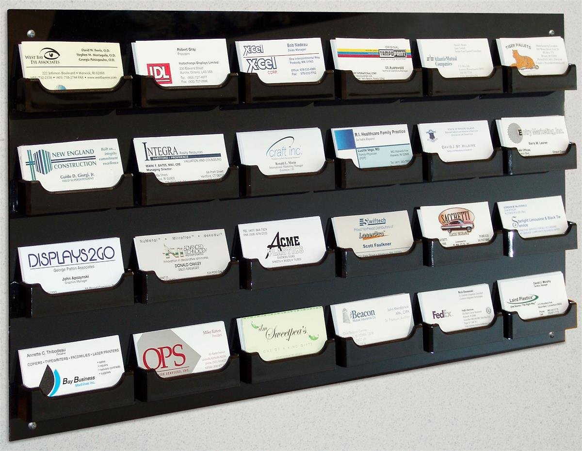 Set of 5 Wall Mounted Business Card Holder 24 Pockets Black Acrylic Open Face Literature Rack