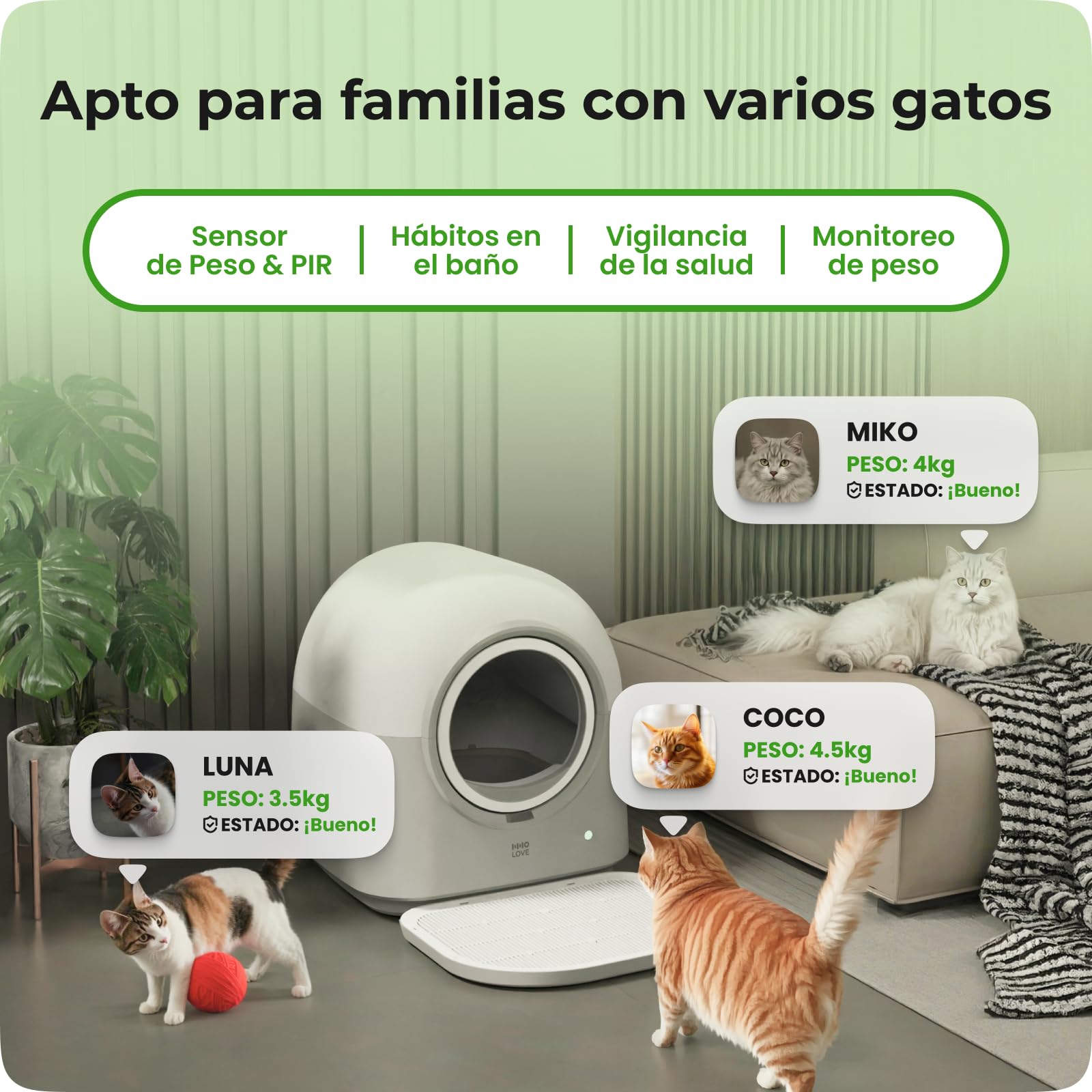 HHOLOVE Arenero Gatos Autolimpiable, Arenero Automático para Gatos con App WiFi, Control de Olores, Sensores Antiatrapamiento, Monitor de Peso, Capacidad de 60L para Varios Gatos (Gris)