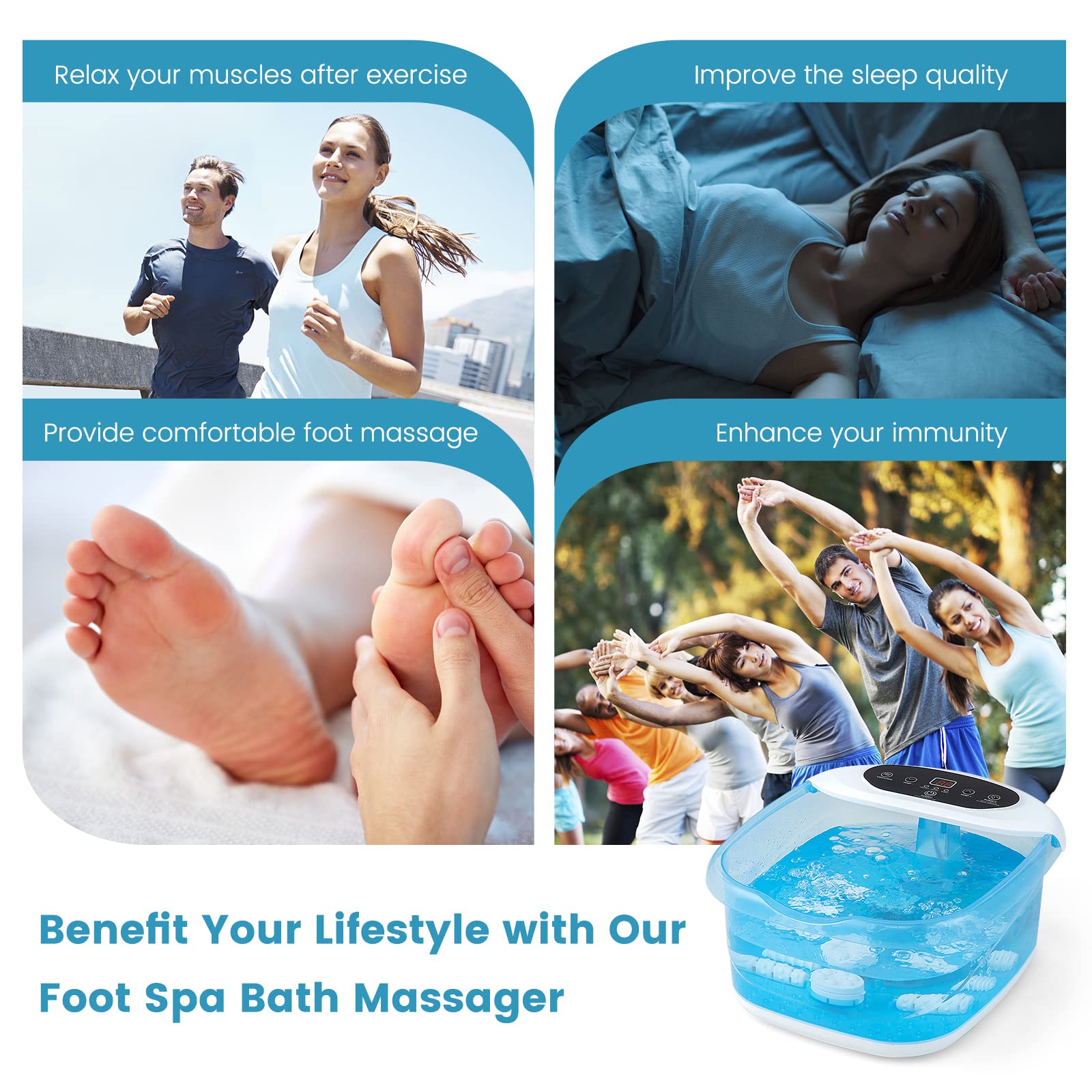 RELAX4LIFE - Baño de pie masajeador, baño de masaje con pies de vibración con burbujas, temperatura ajustable 35-46 ℃, piedra de pedicura, perlas de masaje extraíbles, apagado automático para, Azul