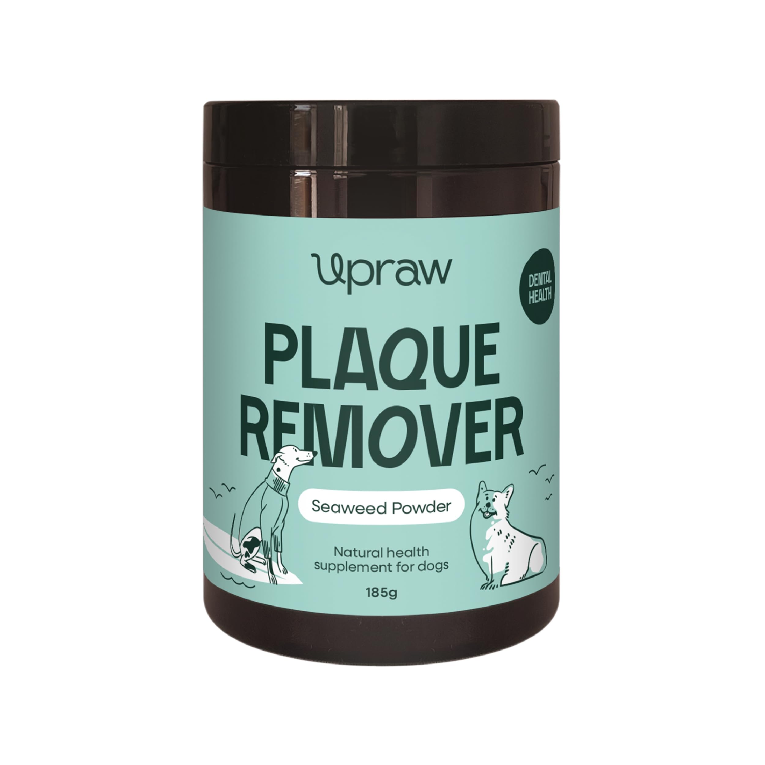 UPRAW Plaque Off & Tartar Support for Dogs & Cats 185g | 100% Natural Seaweed Powder | Helps Maintain Clean Teeth & Fresh Breath | Daily Dental Supplement | No Brushing Required
