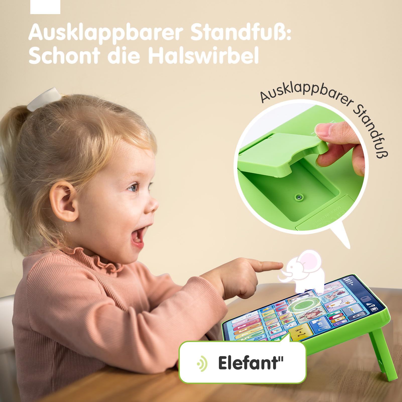 hahaland Kinder Laptop Baby Tablet für 1 2 3 Jahr alte Jungen Mädchen, Augenfreundliches Elektrisches Lernspielzeug mit Words,Zahlen,Alphabete,Songs, Montessori Spielzeug (EN/DE/FR/IT/ES)