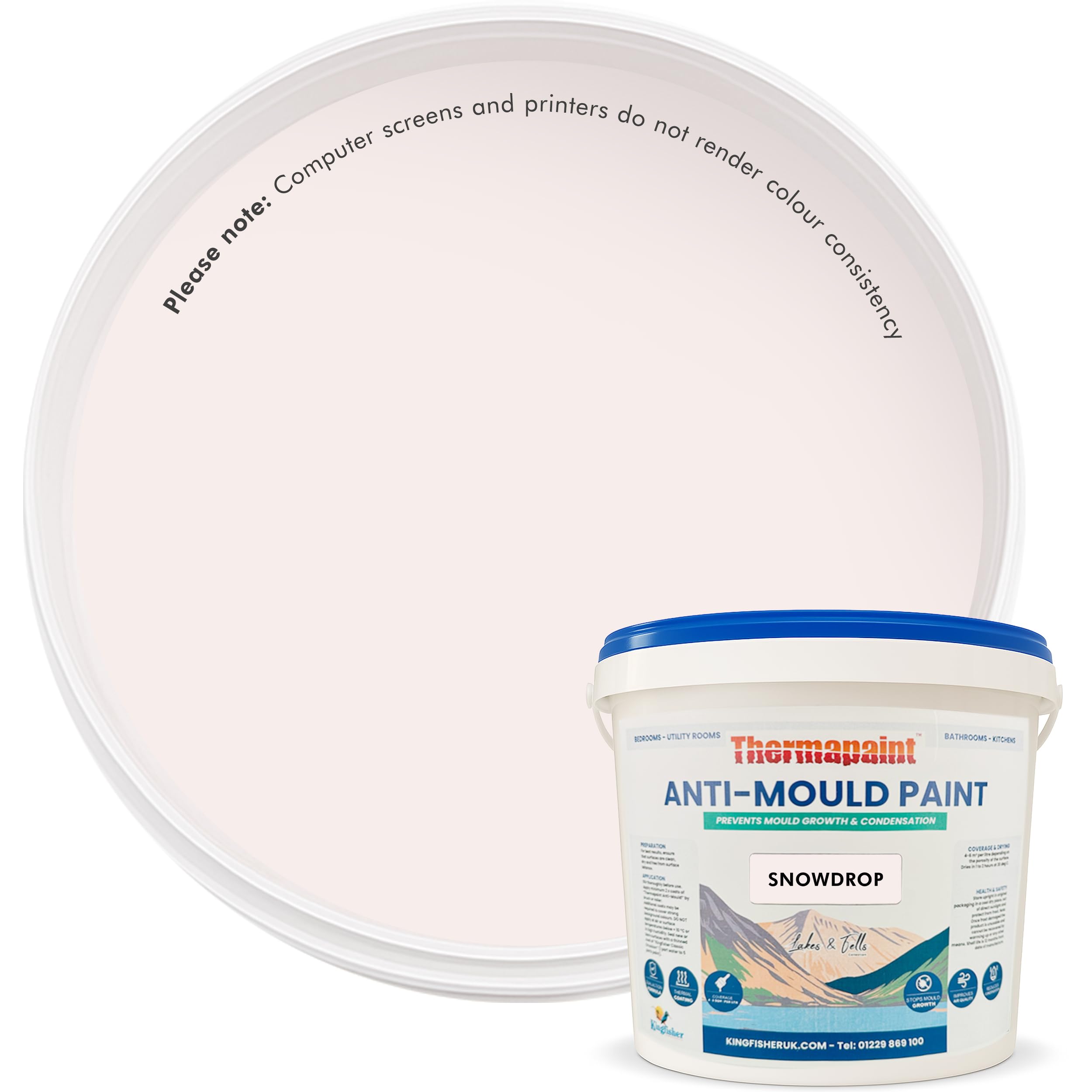 Kingfisher Thermapaint Anti Mould Paint with Active Fungicide 5L | Mould & Moisture Resistant Emulsion Wall Paint for Kitchens, Bathrooms & More | Waterproof & Washable | Snowdrop