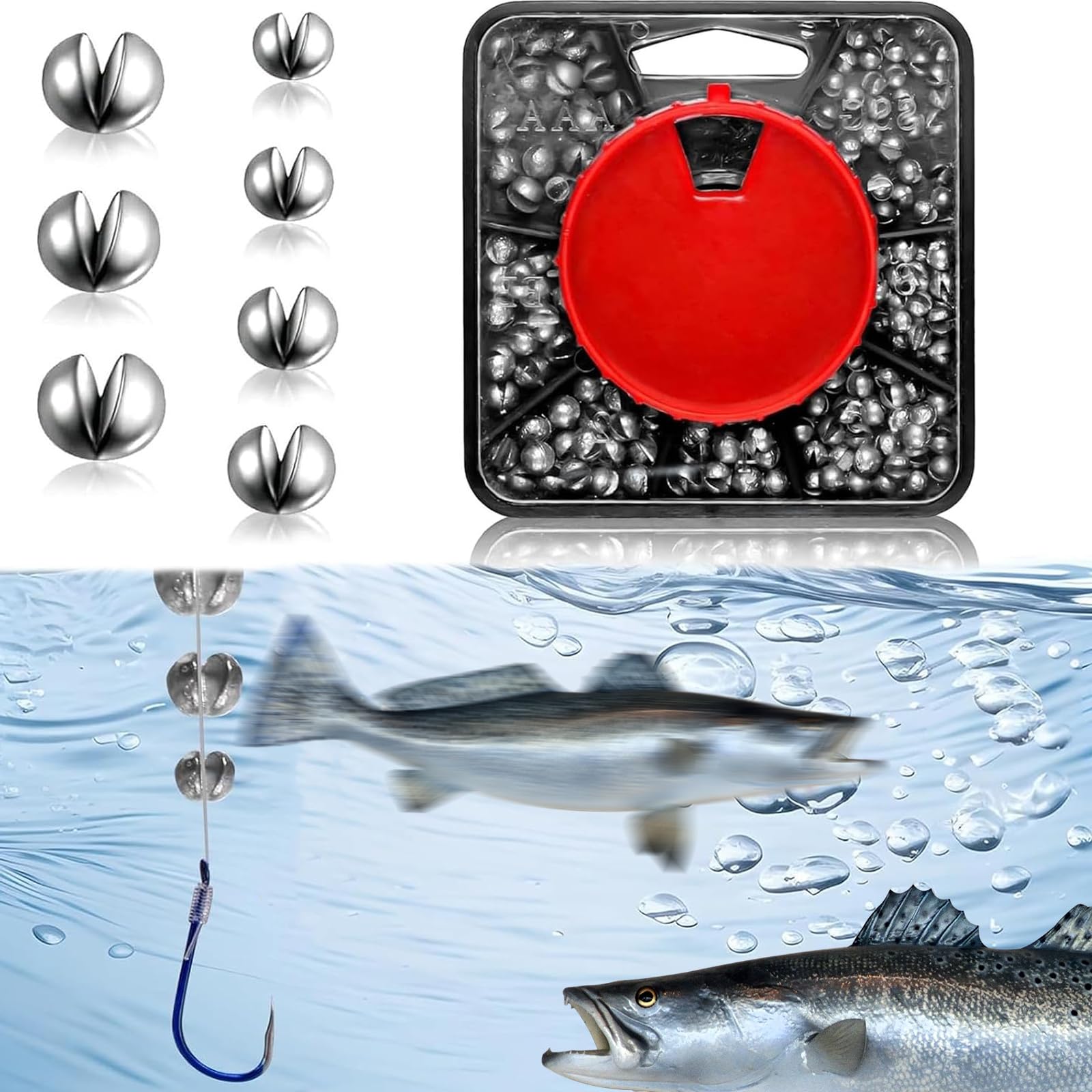 Fishing Weights, 179 PCS Split Shot Fishing Weights, 7-way Splitter Fishing Tackle Set, Durable Fishing Weights Shot for all Fishing Conditions, for Carp and Coarse Fishing