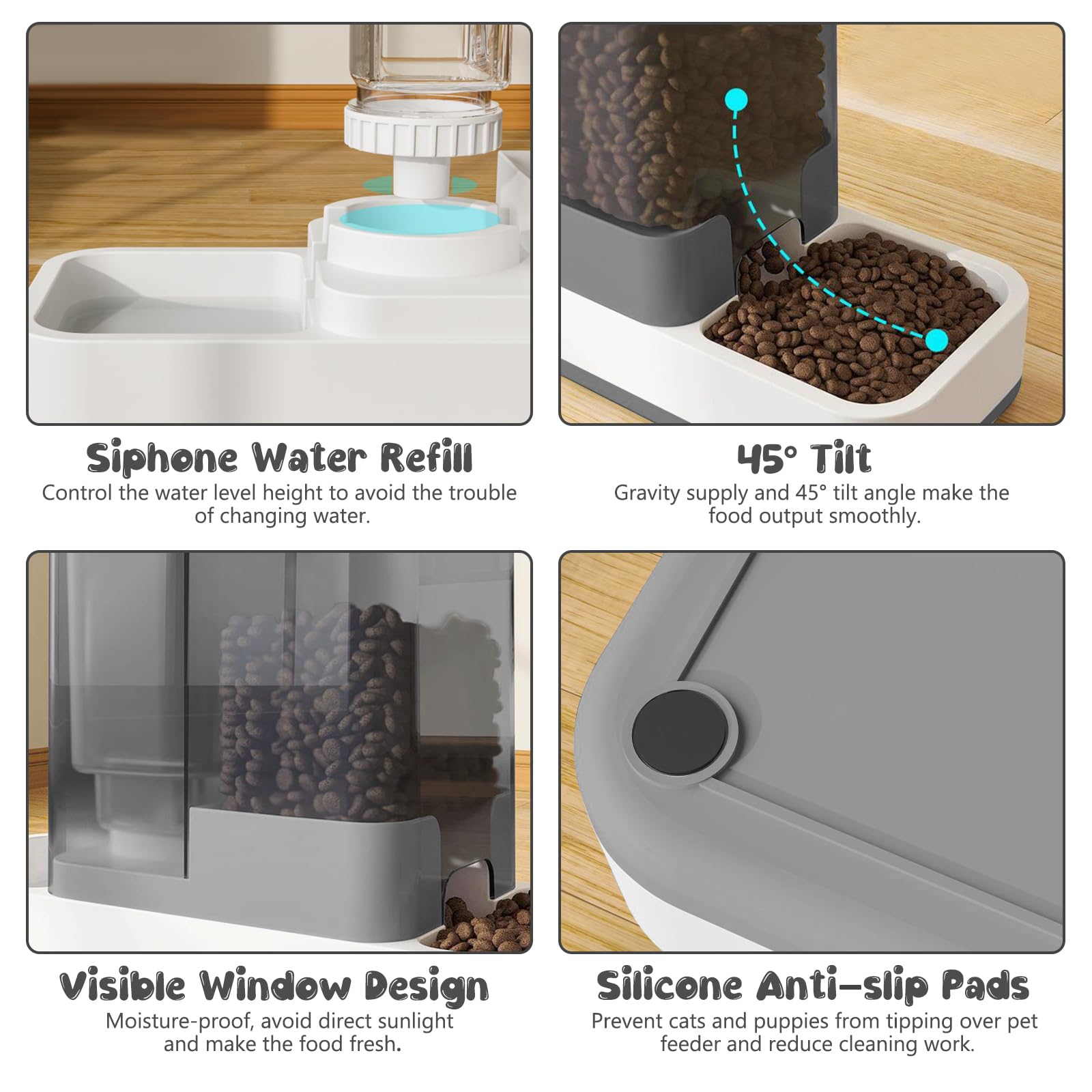 GearRoot Automatischer Katzenfutterspender und Wasserspender, 2-in-1 Schwerkraft-Haustierfutterspender und Wasserspender, abnehmbarer Katzenfutterspender für kleine Hunde und Katzen, Grau