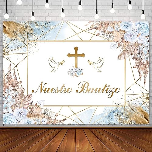 AIBIIN Telón de fondo bohemio Mi Bautizo de 7 x 5 pies Nuestro Bautizo Bautismo, Dios bendiga la Primera Comunión, Bautizo, Decoraciones de fiesta