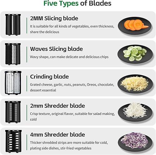 Miniatura 3 de Rallador Eléctrico de Queso 5-en-1, Fabricador de Ensalada de 300W, Rallador Eléctrico para Queso en Bloque, Picadora Eléctrica de Alimentos para