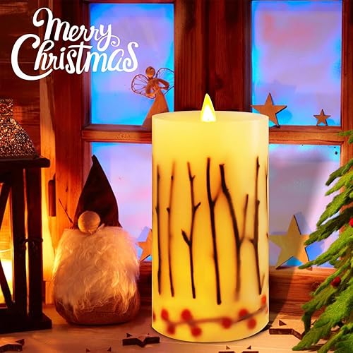VCUTEKA Velas parpadeantes de Navidad sin llama, funcionan con pilas con control remoto y temporizador, velas LED navideñas para decoración de