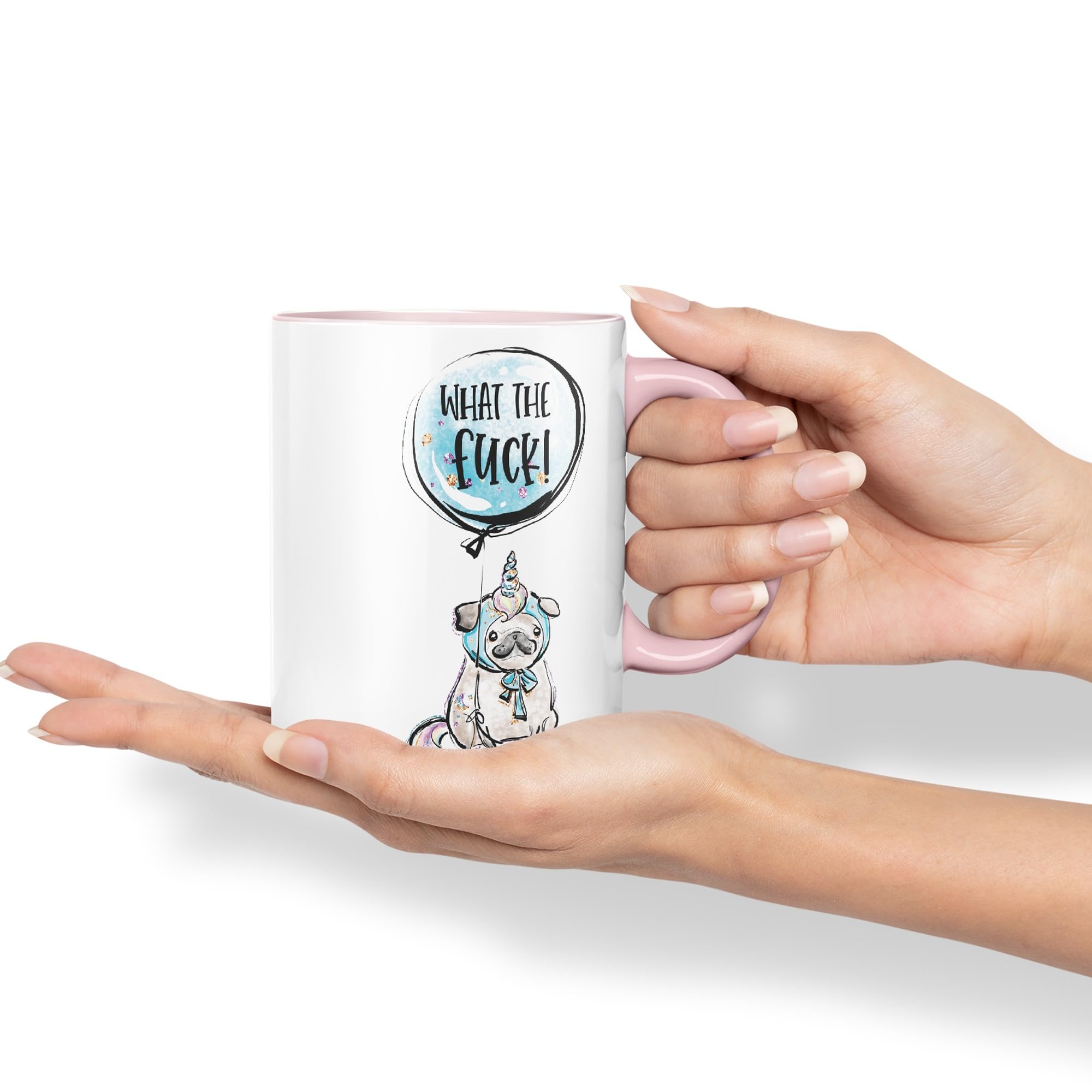 Vixar What The f…. Dog Unicorn Sarcastic Joke Gift Ceramic Coloured Mug Cup for Tea Coffee Hot Brew 330ml 11Oz (Pink) - Image 3
